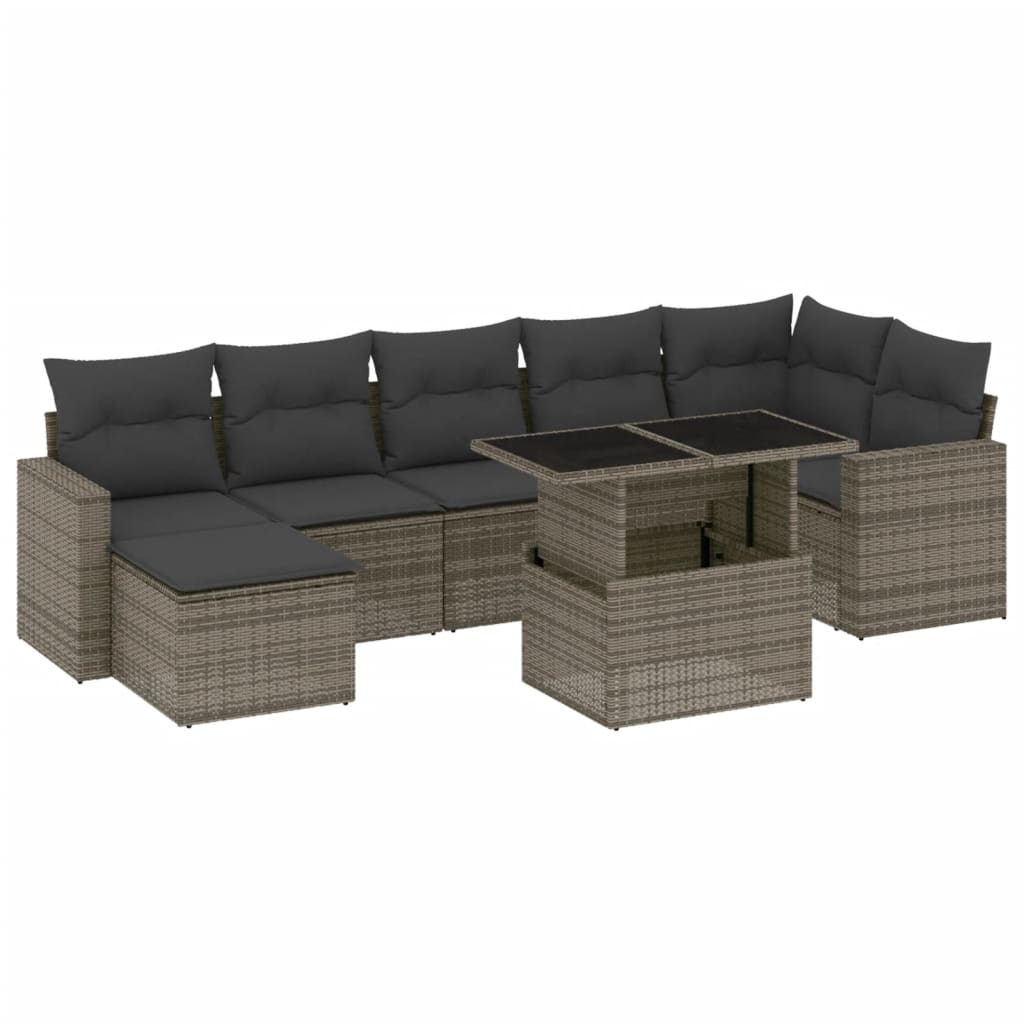 sofasæt til haven 8 dele med hynder polyrattan grå