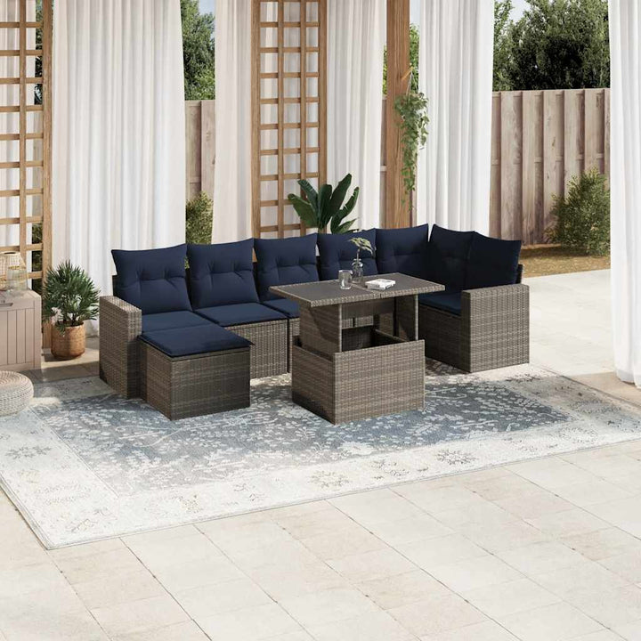 havesofasæt med 8 hynder grå polyrattan