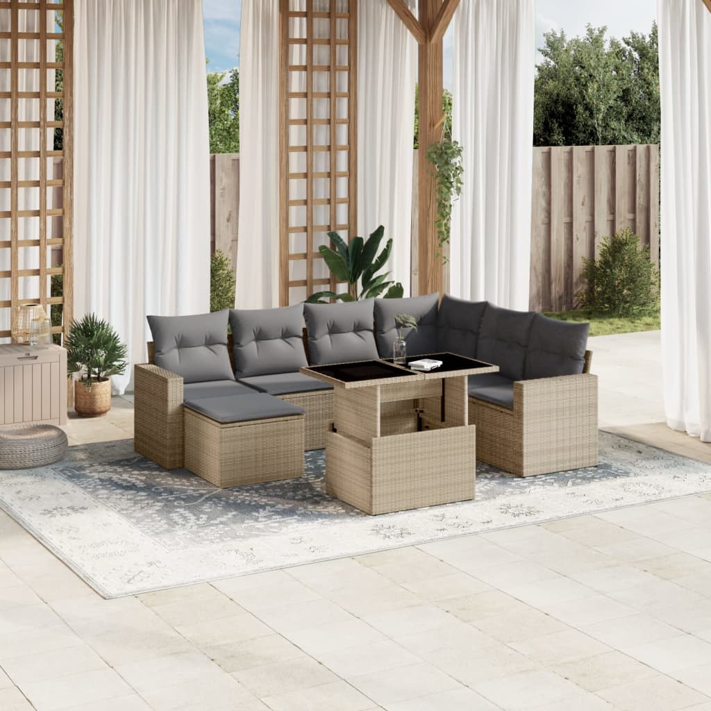 sofasæt til haven 8 dele med hynder polyrattan beige