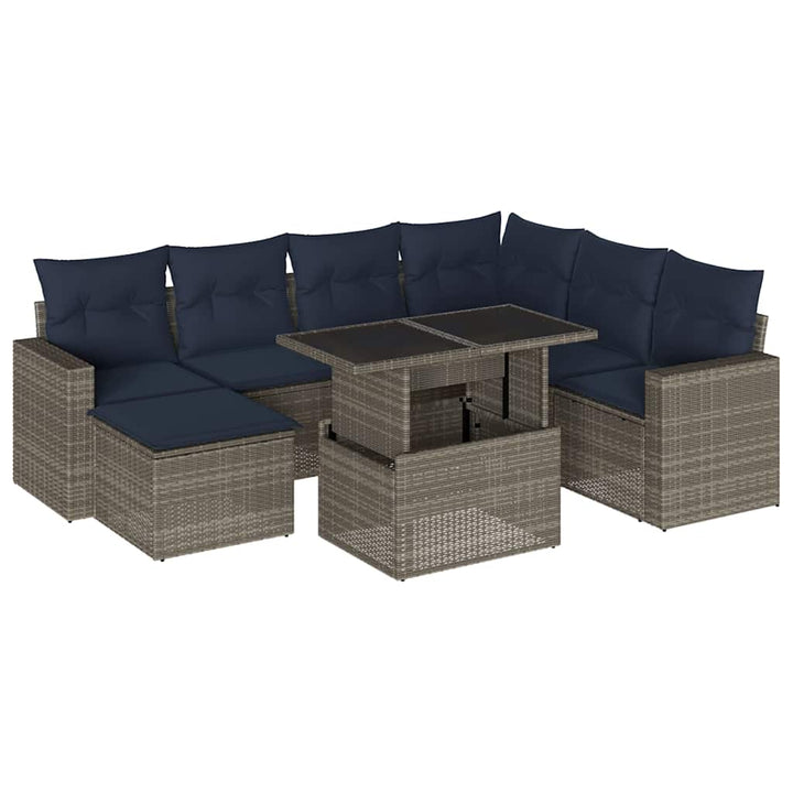 havesofasæt med 8 hynder grå polyrattan