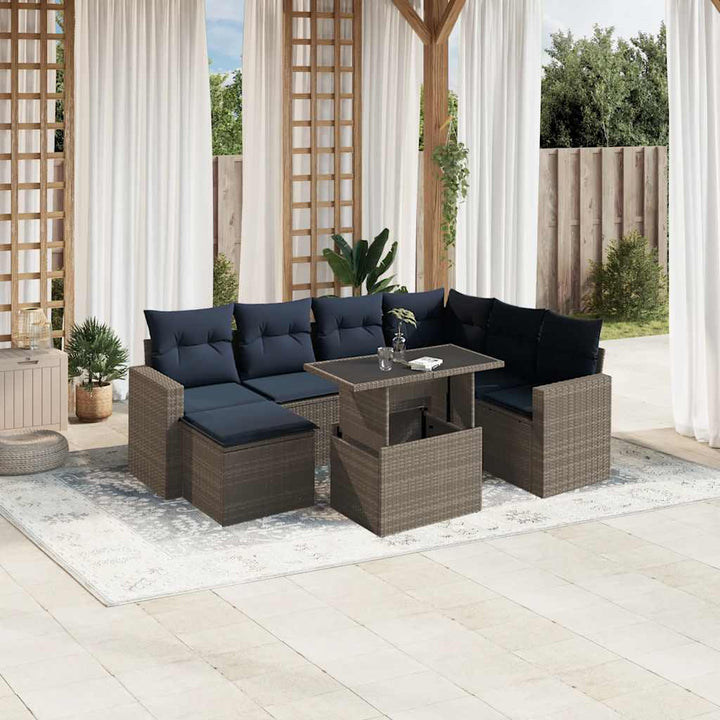 havesofasæt med 8 hynder grå polyrattan