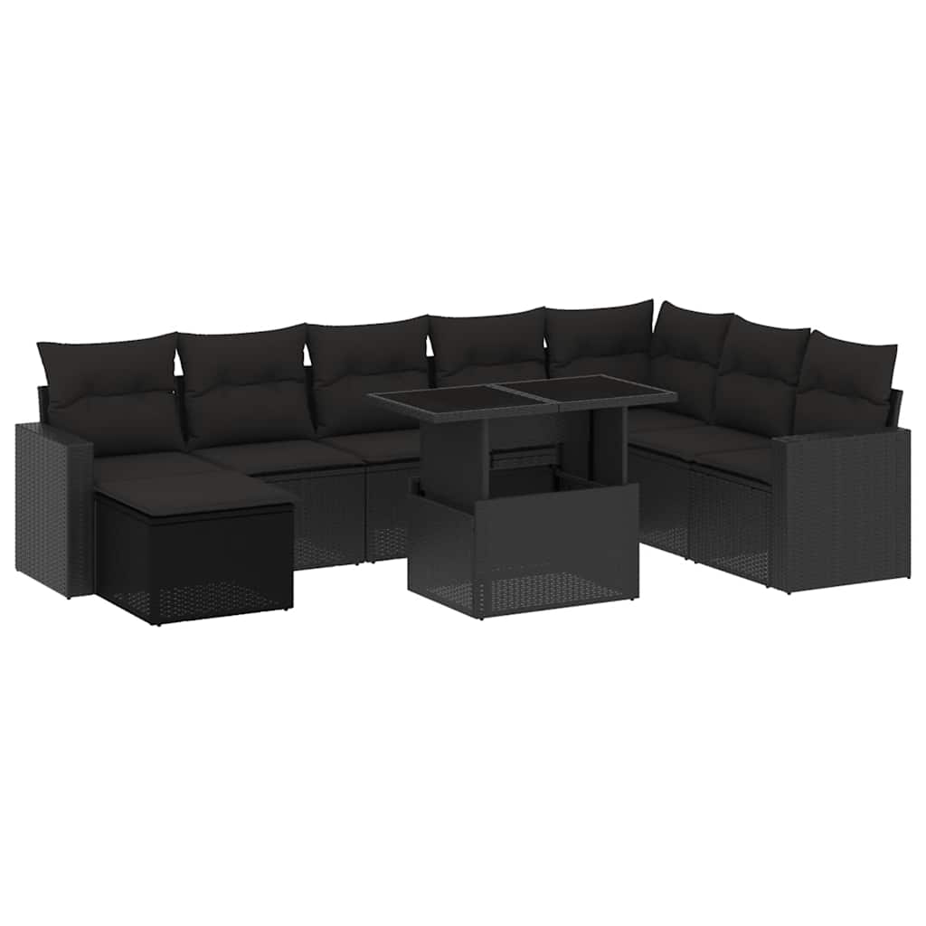 sofasæt til haven 9 dele med hynder polyrattan sort