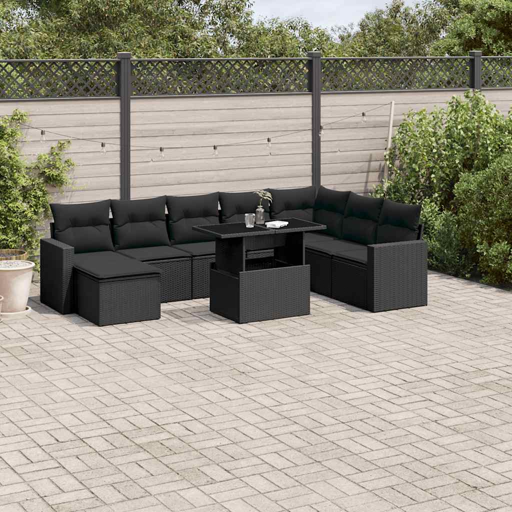 sofasæt til haven 9 dele med hynder polyrattan sort