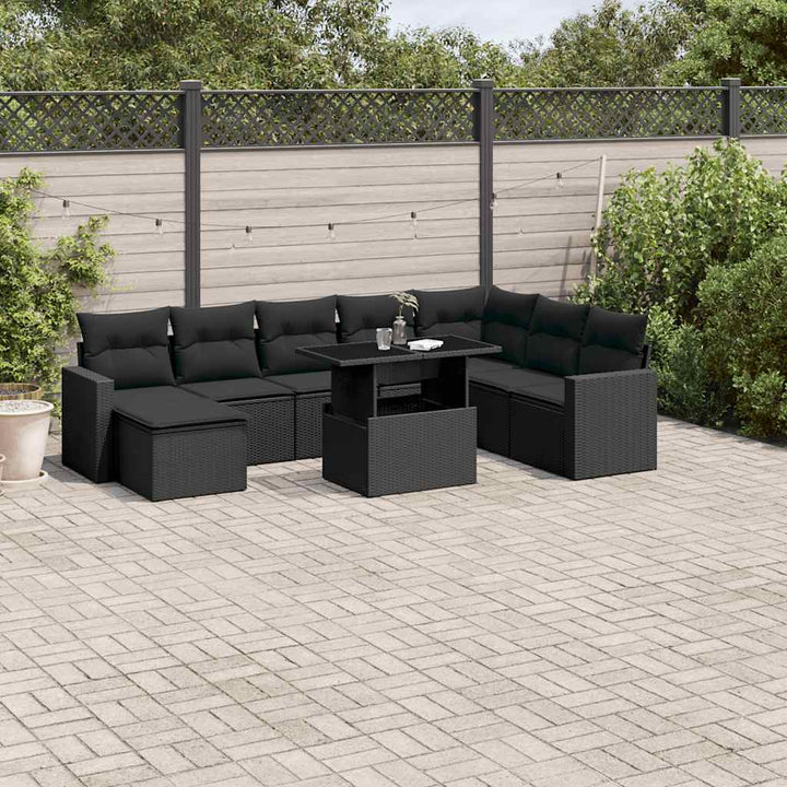 sofasæt til haven 9 dele med hynder polyrattan sort
