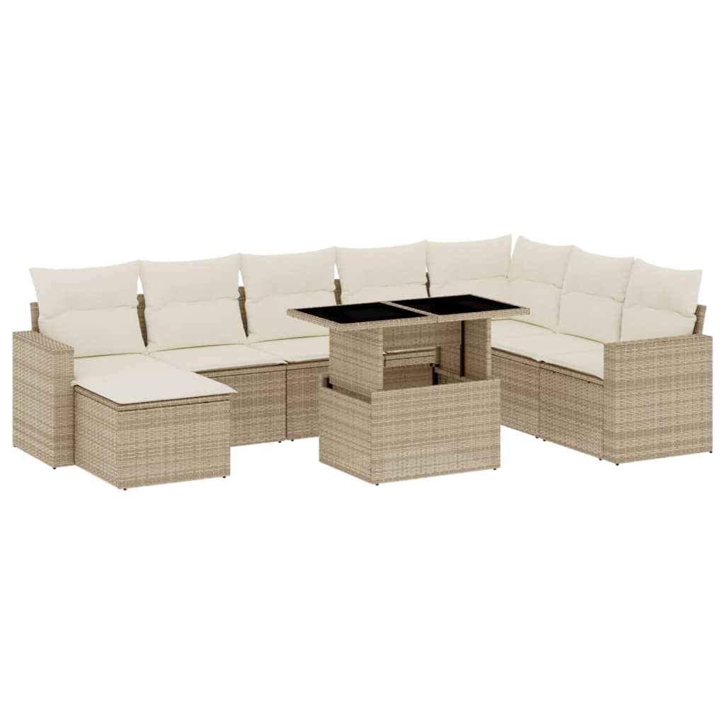 sofasæt til haven 9 dele med hynder polyrattan beige