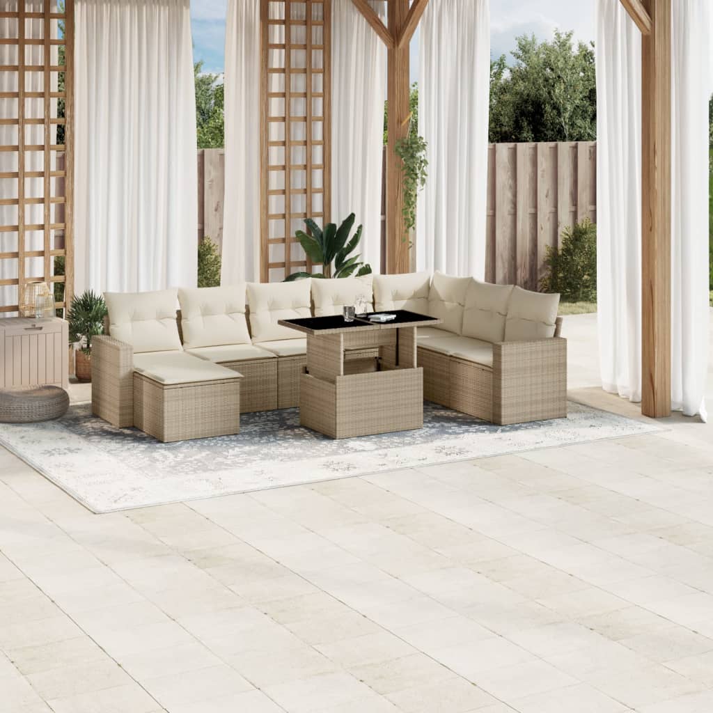 sofasæt til haven 9 dele med hynder polyrattan beige