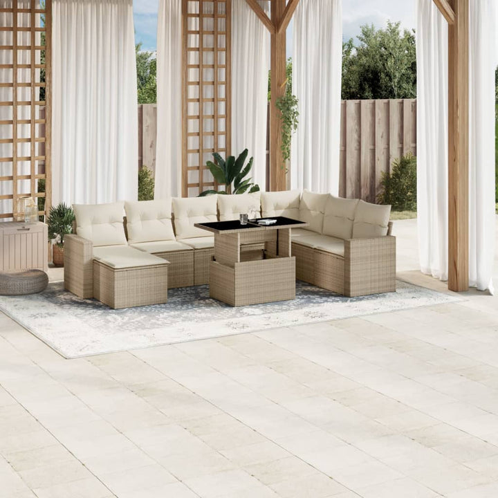 sofasæt til haven 9 dele med hynder polyrattan beige