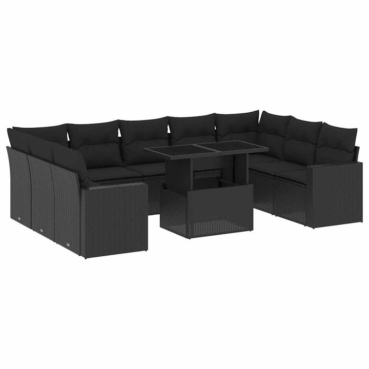 sofasæt til haven 10 dele med hynder polyrattan sort