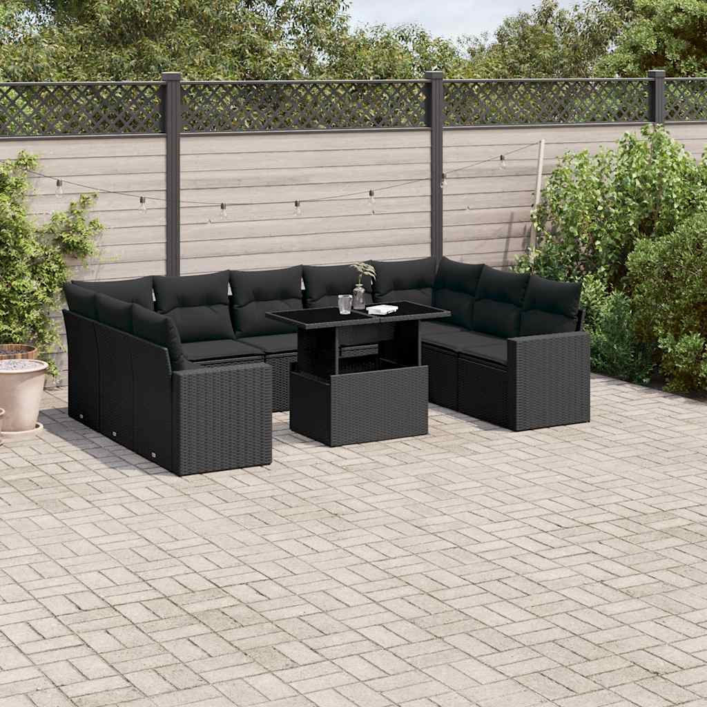 sofasæt til haven 10 dele med hynder polyrattan sort