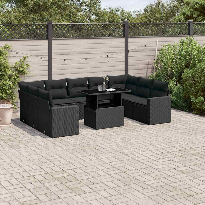 sofasæt til haven 10 dele med hynder polyrattan sort