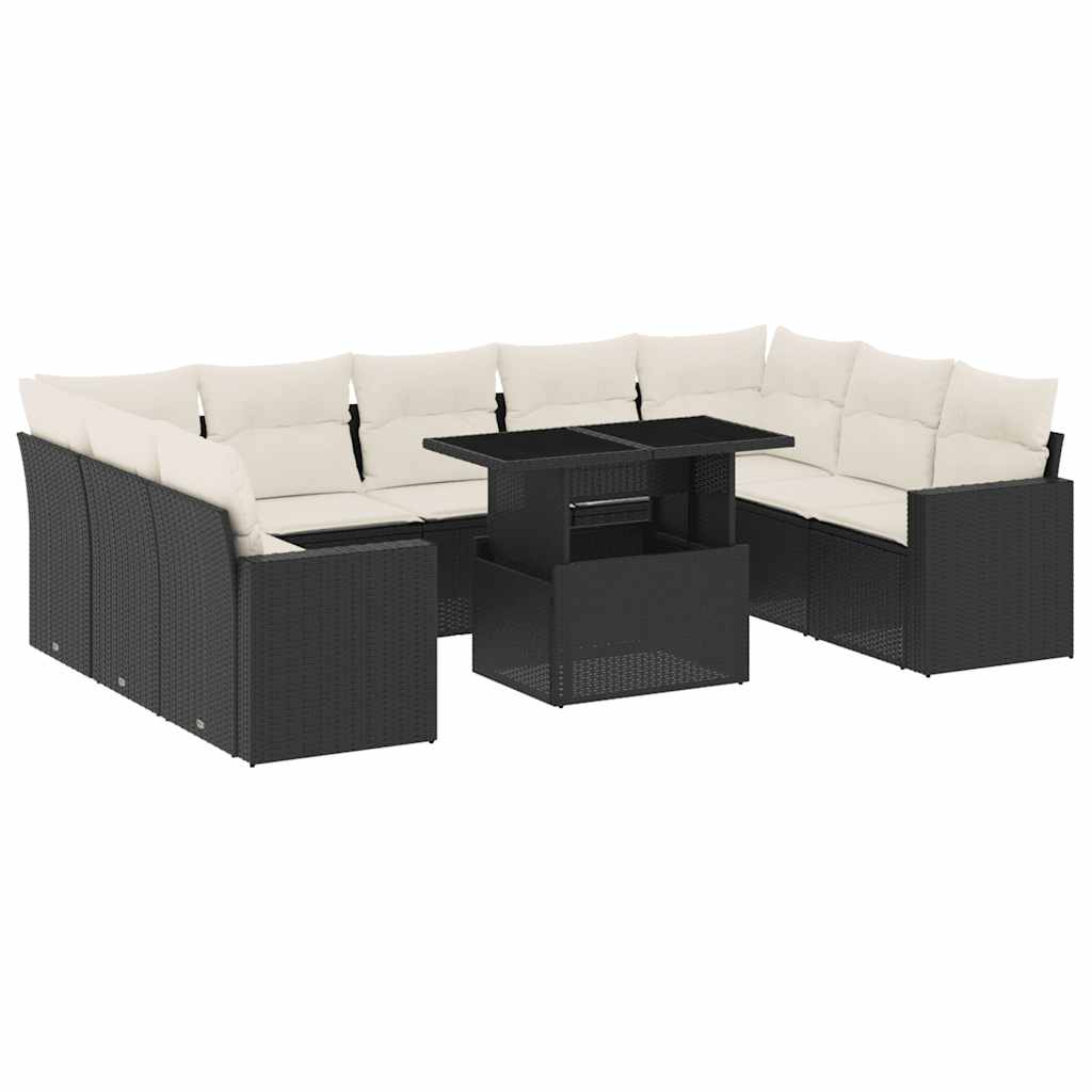 sofasæt til haven 10 dele med hynder polyrattan sort