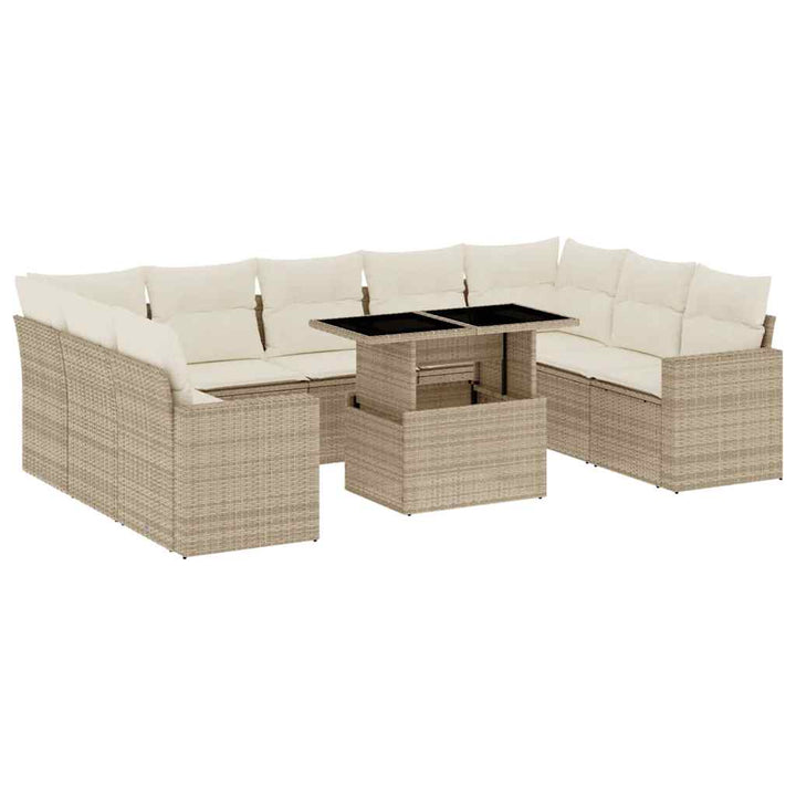 sofasæt til haven 10 dele med hynder polyrattan beige