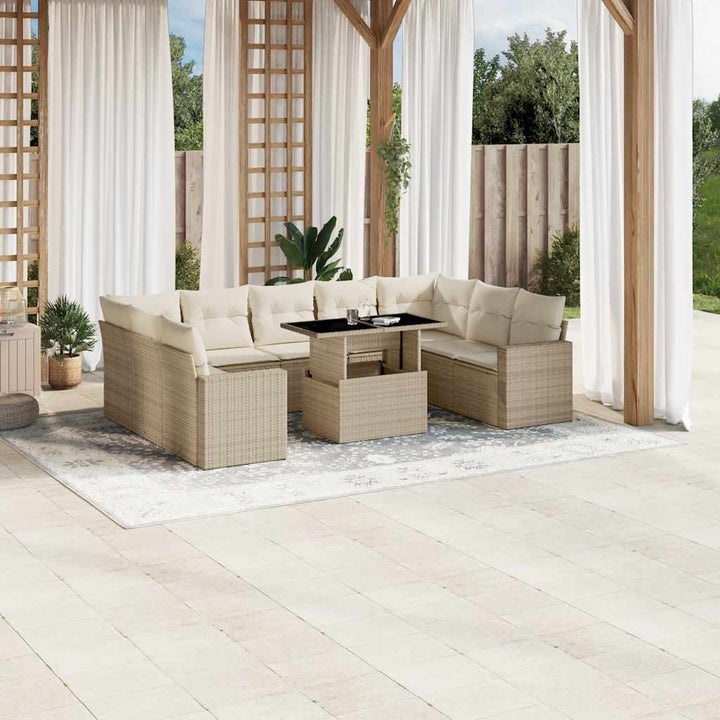 sofasæt til haven 10 dele med hynder polyrattan beige