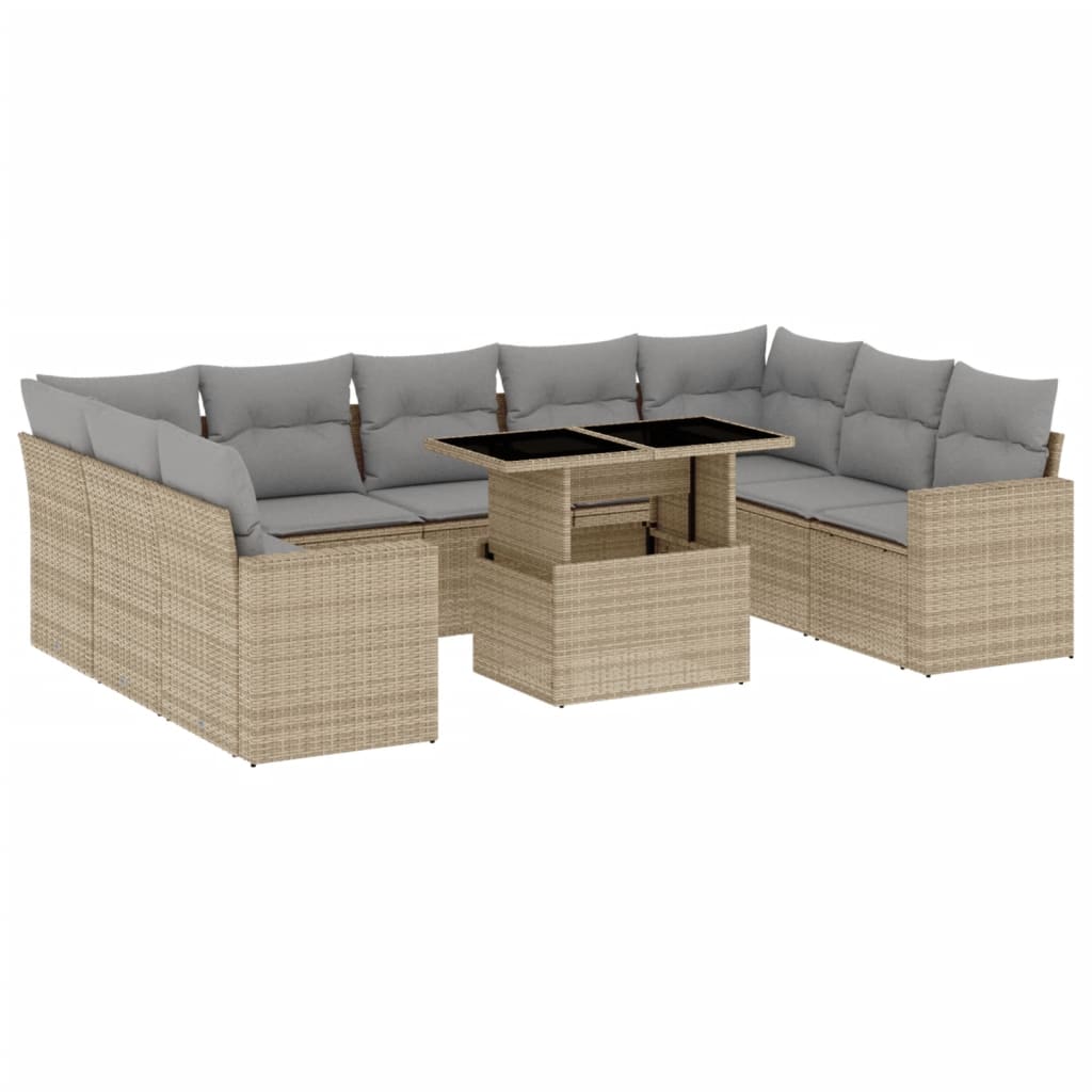 sofasæt til haven 10 dele med hynder polyrattan beige