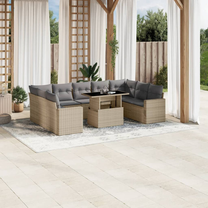 sofasæt til haven 10 dele med hynder polyrattan beige
