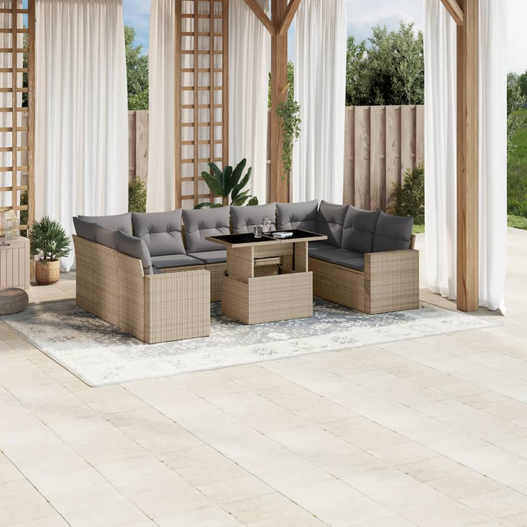 sofasæt til haven 10 dele med hynder polyrattan beige