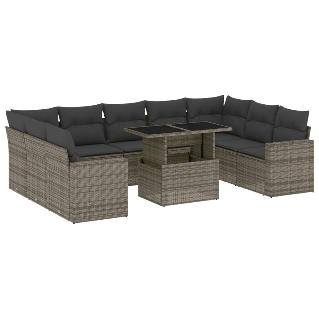 sofasæt til haven 10 dele med hynder polyrattan grå