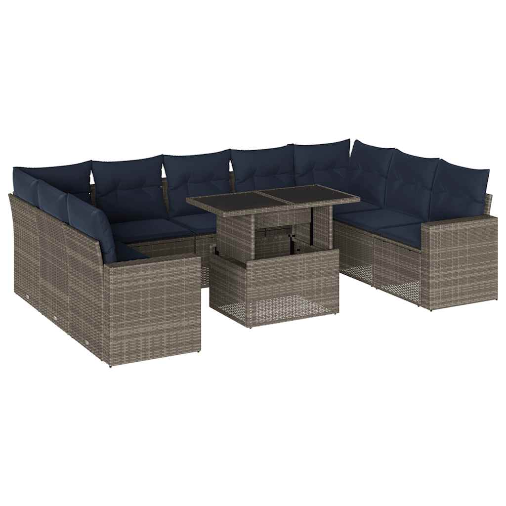 havesofasæt med 10 dele og hynder grå polyrattan