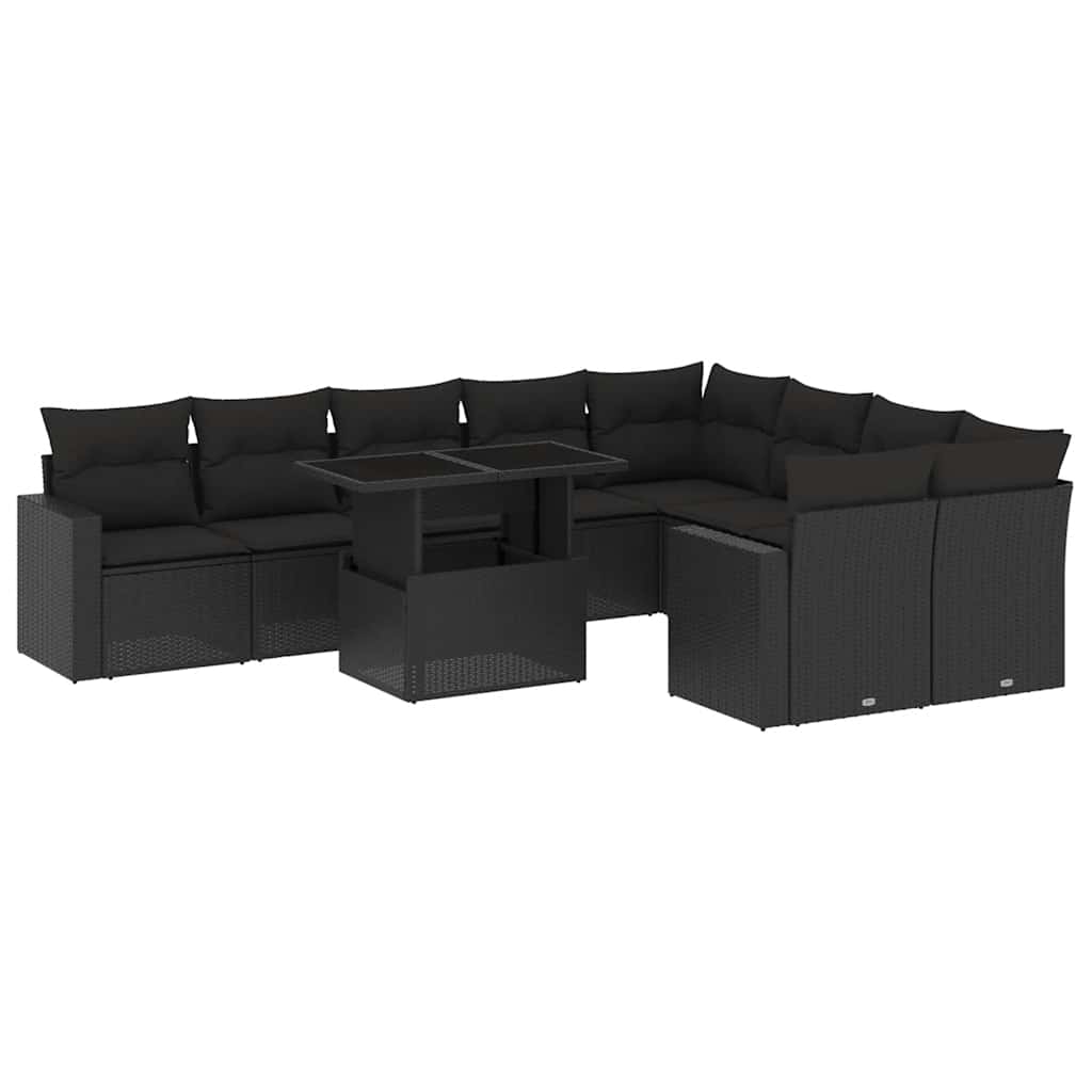 sofasæt til haven 10 dele med hynder polyrattan sort