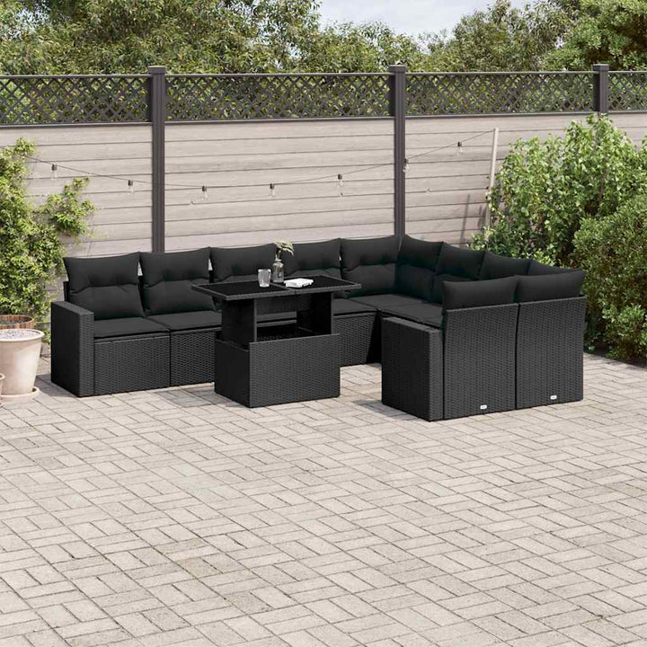sofasæt til haven 10 dele med hynder polyrattan sort