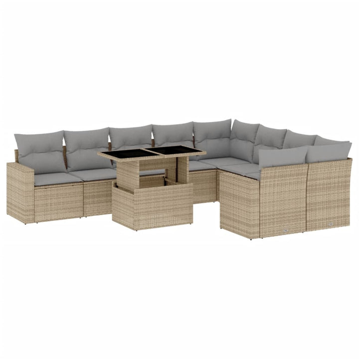 sofasæt til haven 10 dele med hynder polyrattan beige
