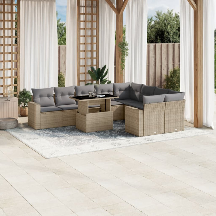 sofasæt til haven 10 dele med hynder polyrattan beige