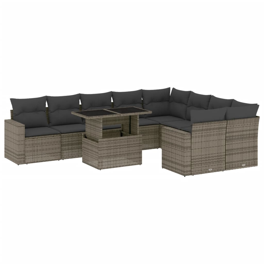 sofasæt til haven 10 dele med hynder polyrattan grå
