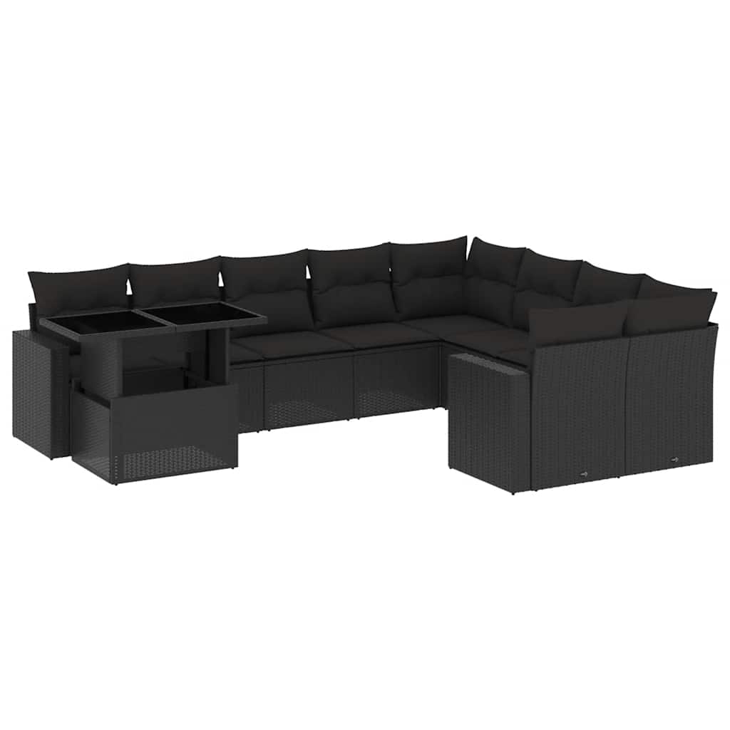 sofasæt til haven 10 dele med hynder polyrattan sort