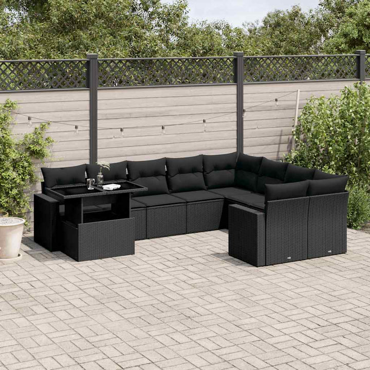 sofasæt til haven 10 dele med hynder polyrattan sort