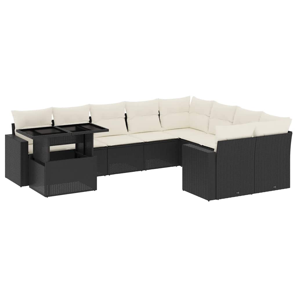 sofasæt til haven 10 dele med hynder polyrattan sort