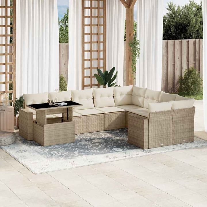 sofasæt til haven 10 dele med hynder polyrattan beige