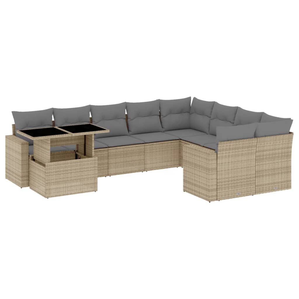 sofasæt til haven 10 dele med hynder polyrattan beige