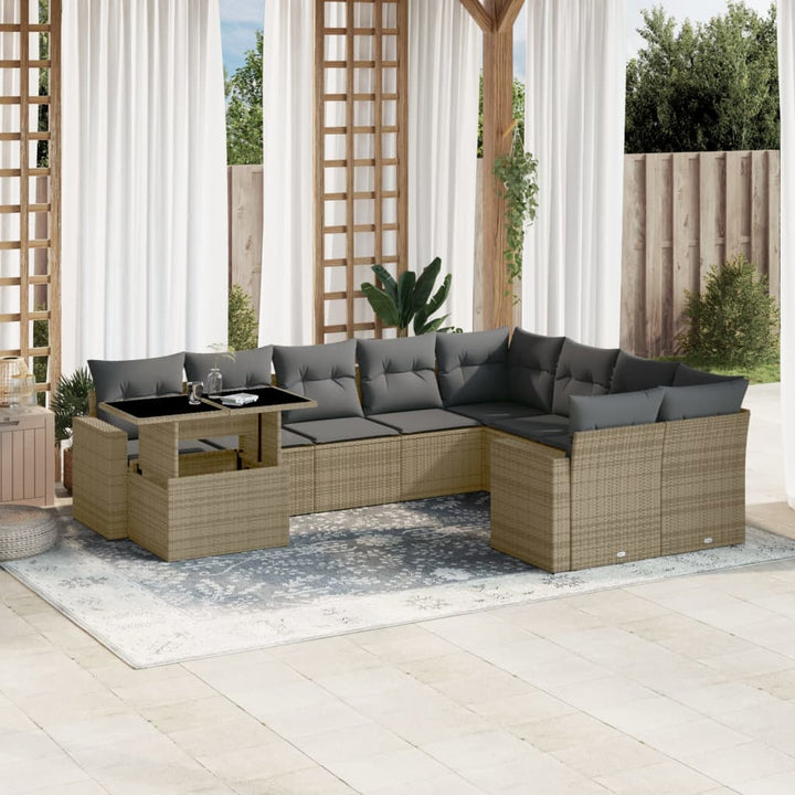 sofasæt til haven 10 dele med hynder polyrattan beige
