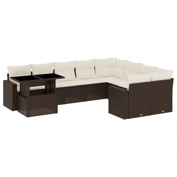 sofasæt til haven 10 dele med hynder polyrattan brun