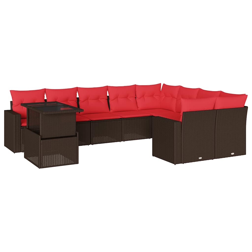 havesofasæt med 10 hynder brun polyrattan