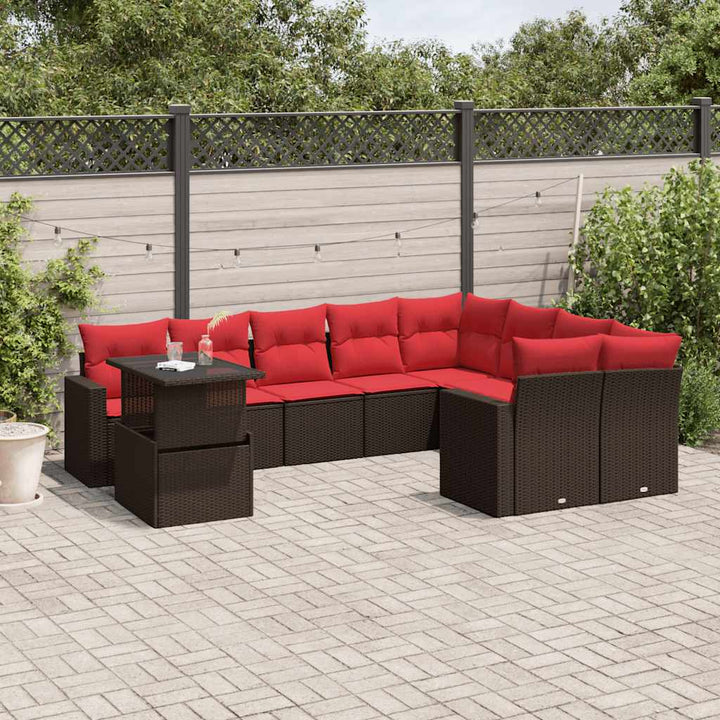havesofasæt med 10 hynder brun polyrattan