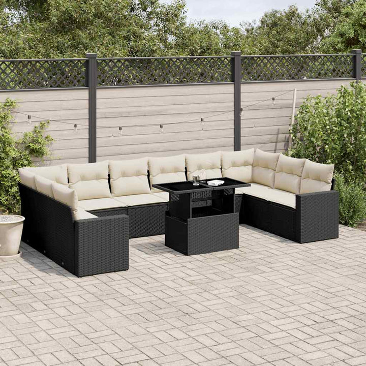 sofasæt til haven 11 dele med hynder polyrattan sort