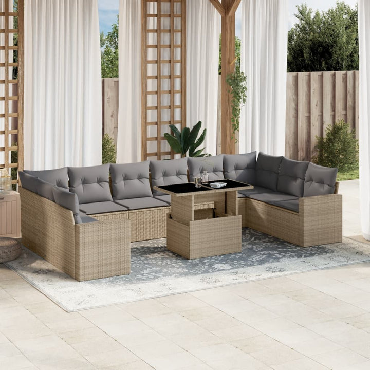 sofasæt til haven 11 dele med hynder polyrattan beige