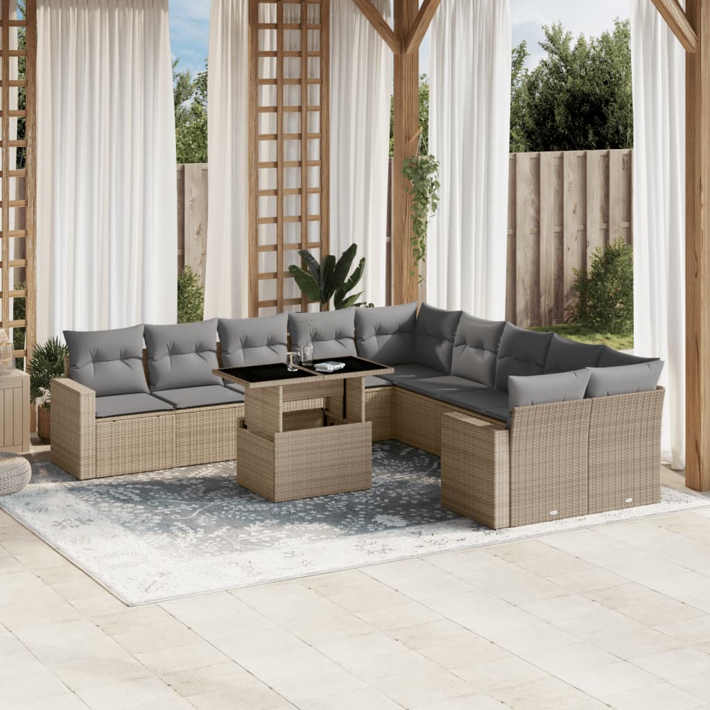 sofasæt til haven 11 dele med hynder polyrattan beige