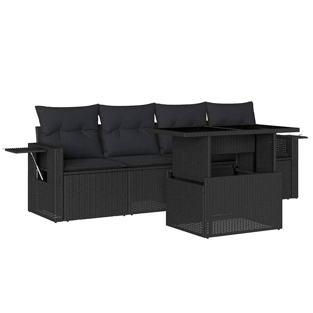 sofasæt til haven 5 dele med hynder polyrattan sort