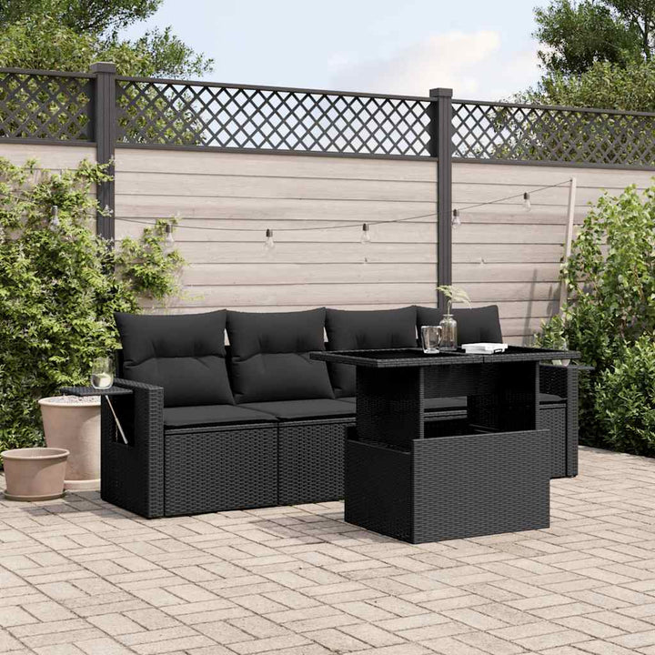 sofasæt til haven 5 dele med hynder polyrattan sort