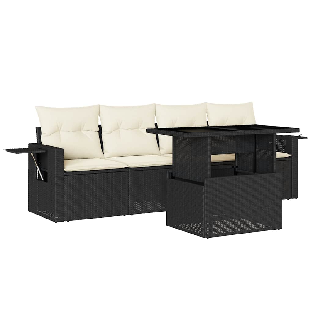 sofasæt til haven 5 dele med hynder polyrattan sort