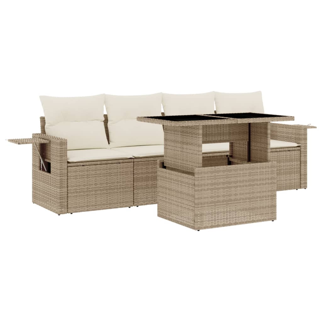 sofasæt til haven 5 dele med hynder polyrattan beige