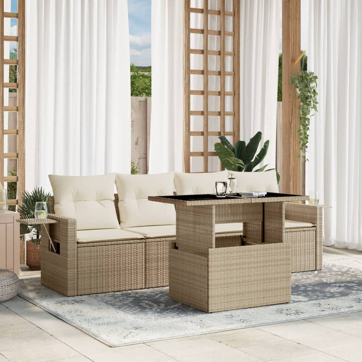 sofasæt til haven 5 dele med hynder polyrattan beige