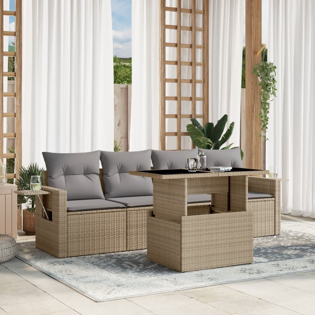 sofasæt til haven 5 dele med hynder polyrattan beige