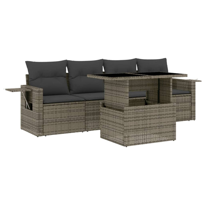sofasæt 5 dele med hynder polyrattan grå