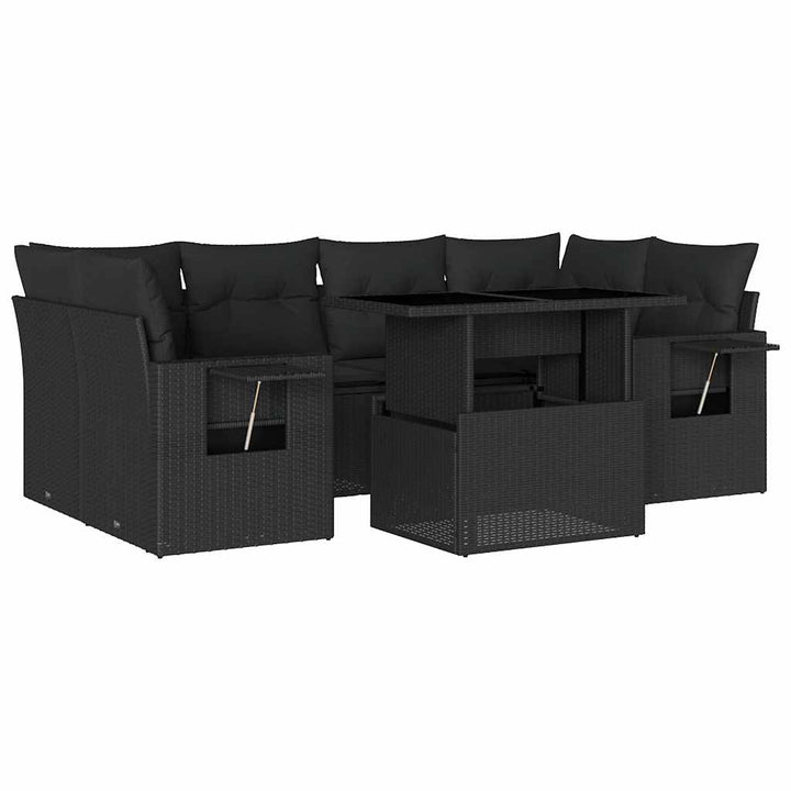 sofasæt til haven 7 dele med hynder polyrattan sort