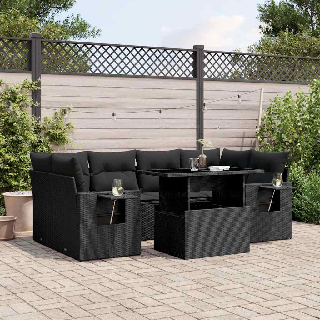 sofasæt til haven 7 dele med hynder polyrattan sort