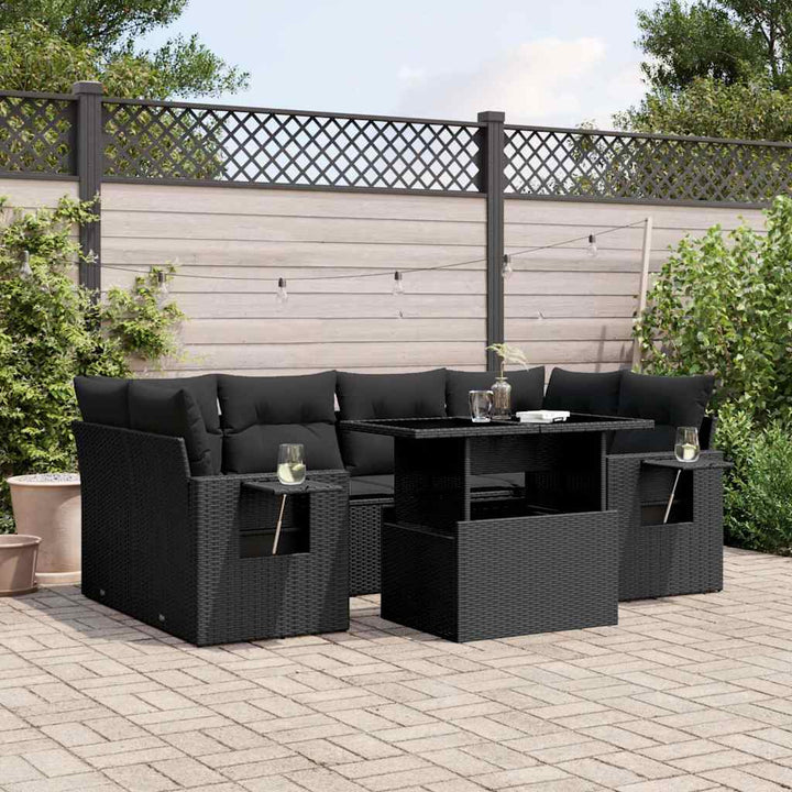 sofasæt til haven 7 dele med hynder polyrattan sort
