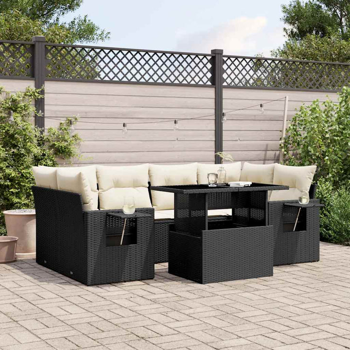 sofasæt til haven 7 dele med hynder polyrattan sort